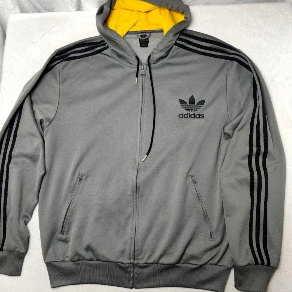 Adidas Track Jacket Mens 3XL Gray Full Zip Pockets Originals Trefoil Sweatshirt